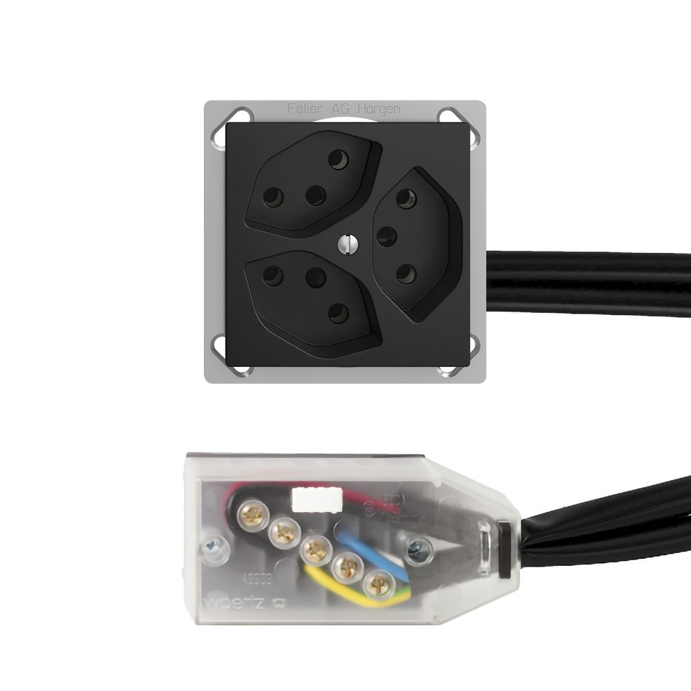 Prise INC EDIZIOdue 3×T13 L2 noir pour câble plat Technofil