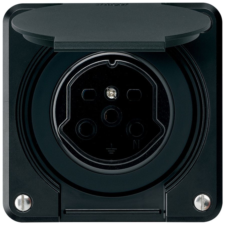 UP-Steckdose HA robusto Typ 15 mit Steckklemmen mit Klappdeckel schwarz