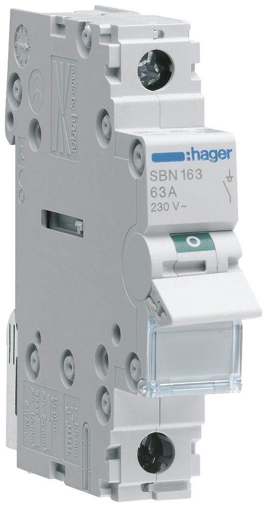 REG-Ausschalter Hager 63A 230V 1 Schliesser 0 Öffner 0 Wechsler 1TE