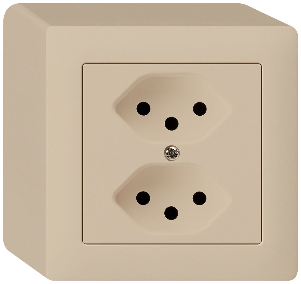 AP-Steckdose kallysto 2×T13 beige mit Kinderschutz