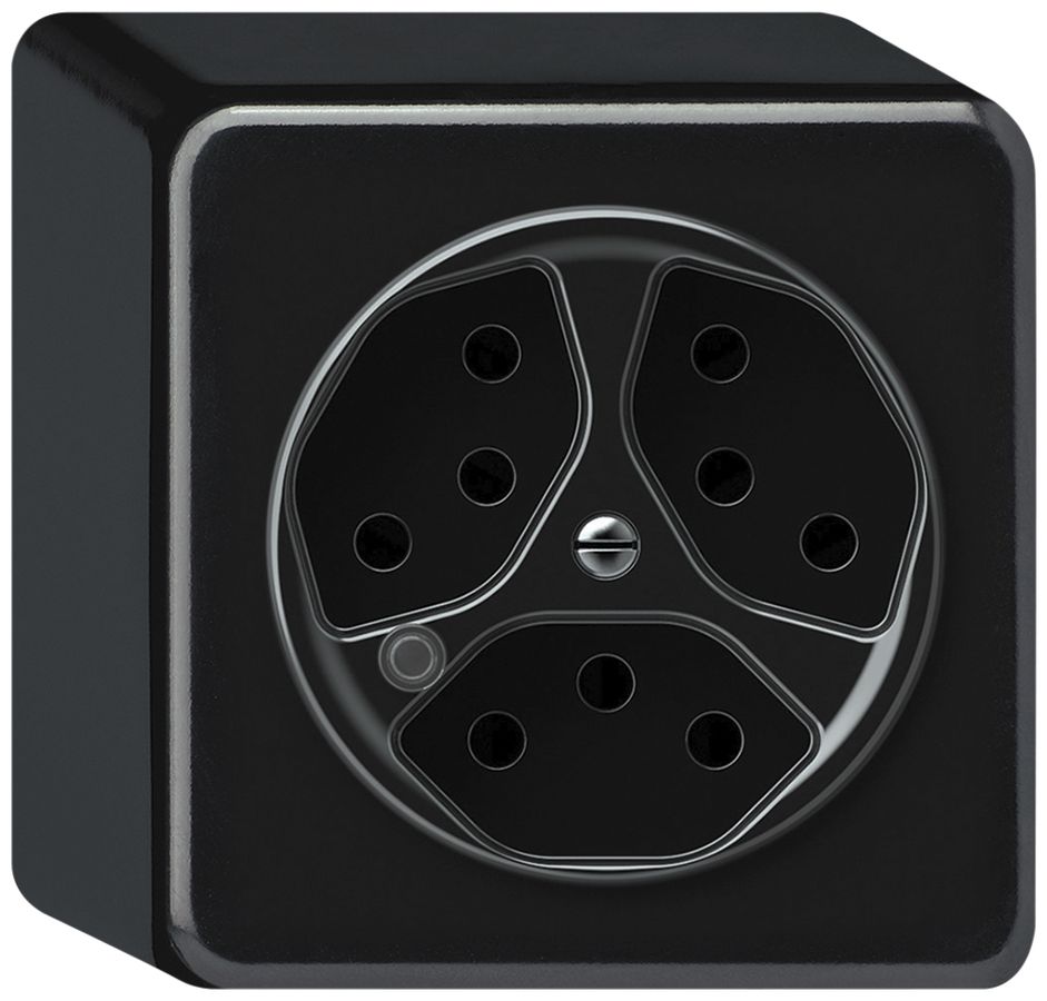 AP-Steckdose origin 3×Typ 13 bel.grün 10A 230V 88×88×54mm schwarz