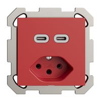 Prise ENC USB 2×type C + type 13 Feller EDIZIOdue FM 230V 3000mA berry