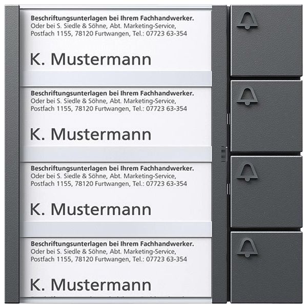 Module de touches Siedle, a.4 étiquettes, 4 touches d'appel a.symb.sonnerie, gr