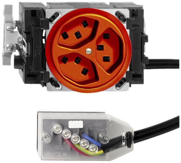 EB-Steckdose 3×T23 16A orange 53mm L2 FH für Technofil