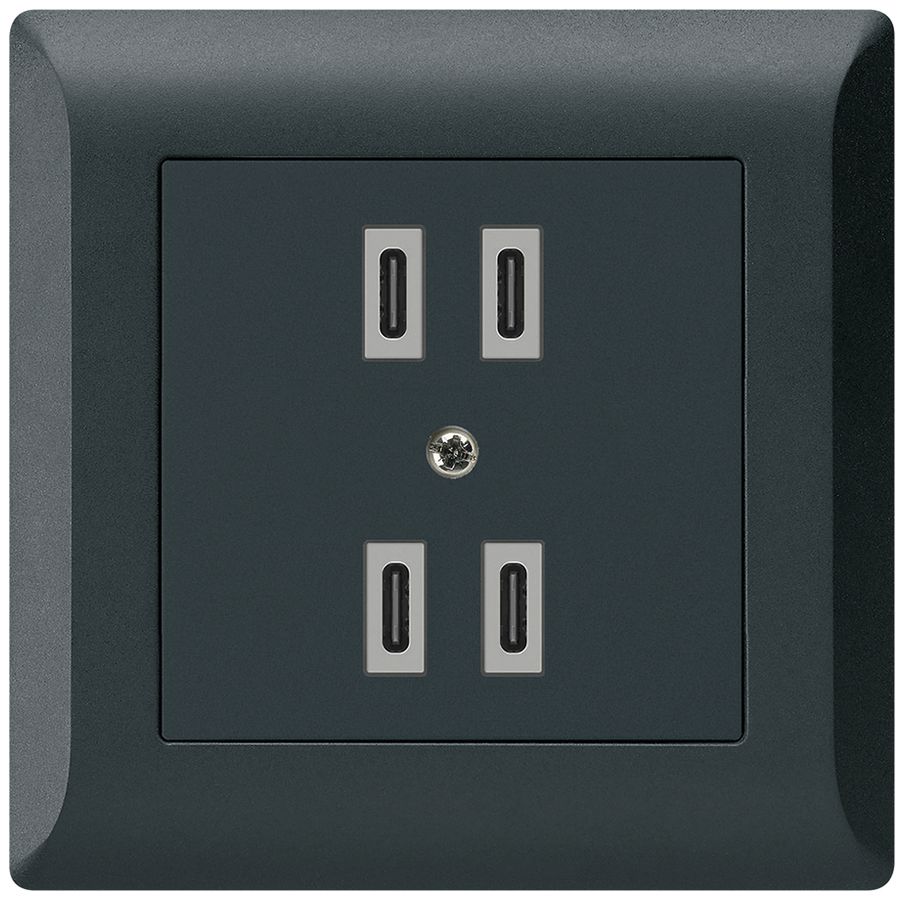 UP-USB-Ladesteckdose Hager kallysto.line 2×C-C 2×20W/4×10W 5V 92×92mm schwarz