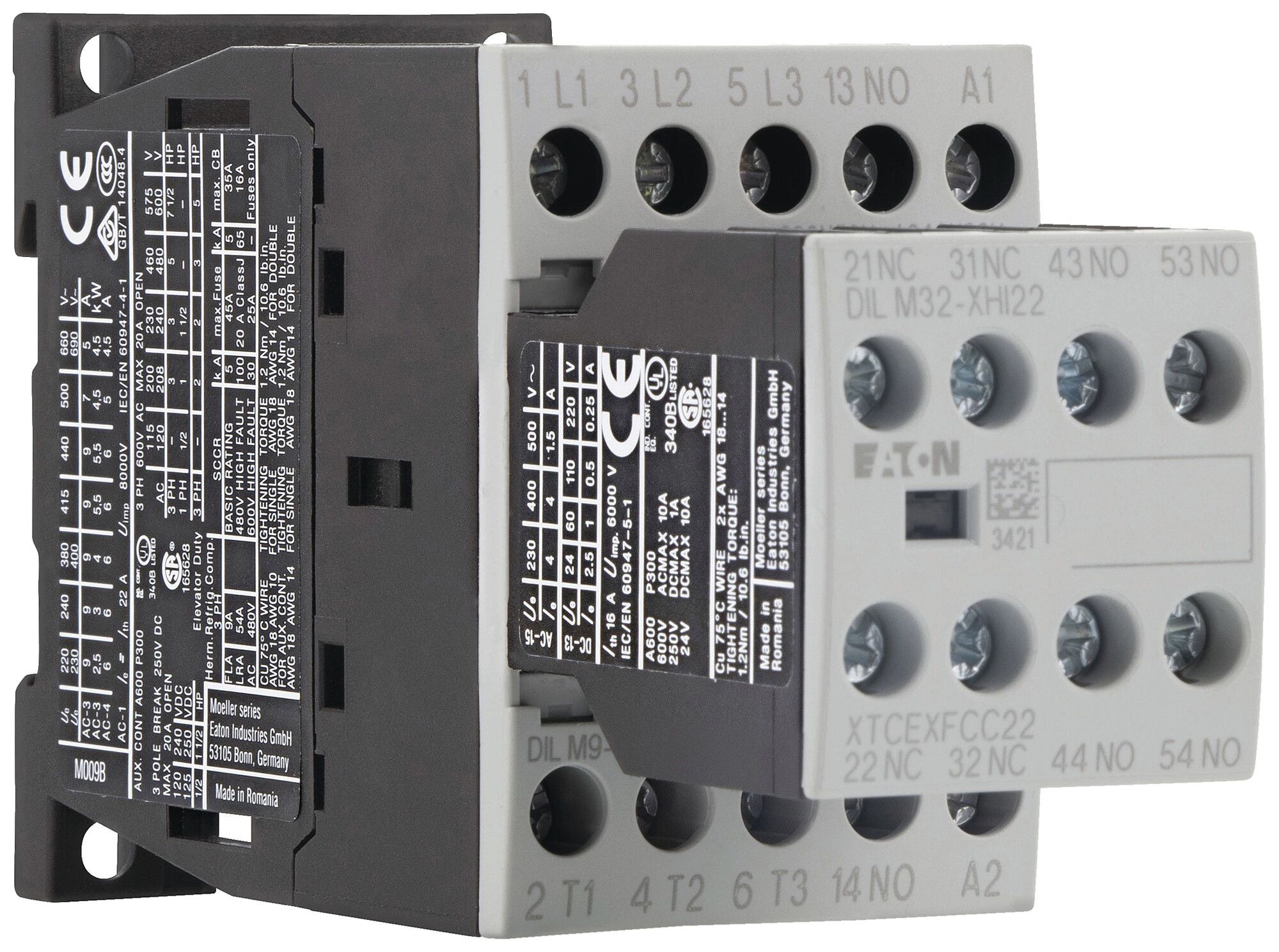 Contattore di potenza Eaton DILM9-32 24V DC 3NO 22A 9A 4kW 2.5kW 24…690V