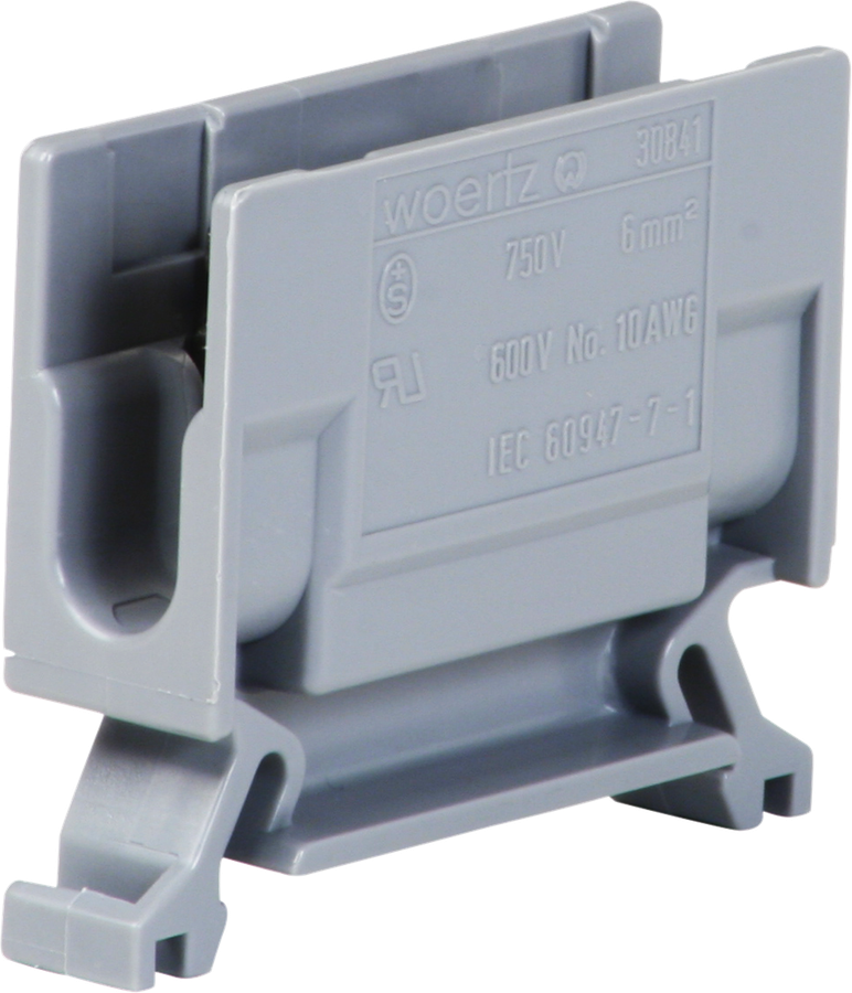 Borne de dérivation Woertz 2.5…6mm² 41A 750V vis 2×1 rail DIN 35mm gris