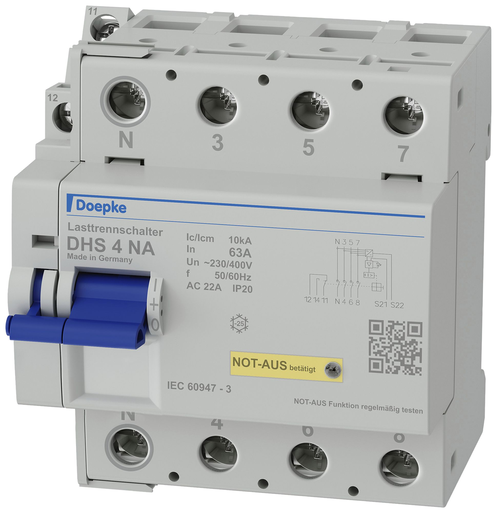 Sectionneur de charge avec ARRET D'URGENCE AMD Doepke DHS 4 NA 3LN 63A 10kA