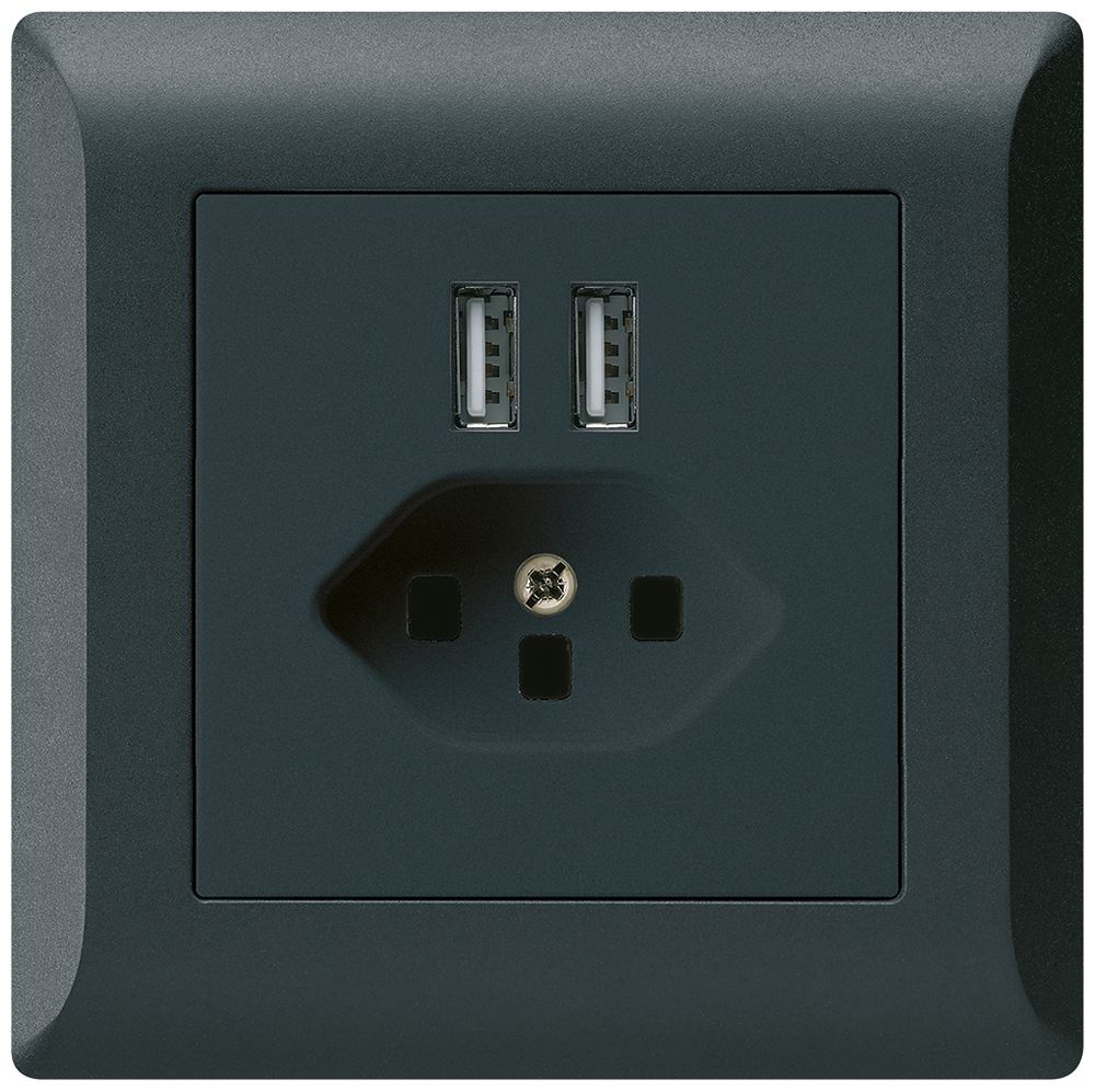 Prise ENC 2×USB & T23 kallysto.line 2400mA noir