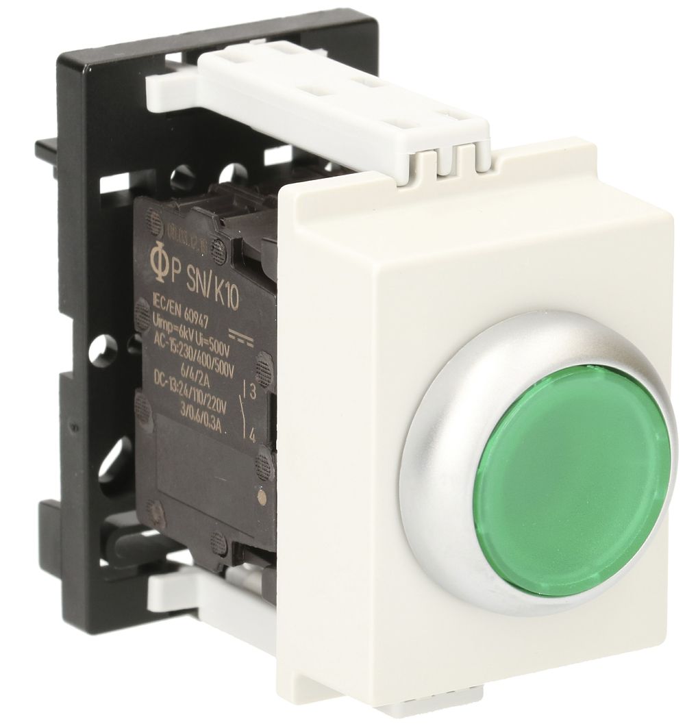 REG-Leuchttaster K&N, 24VAC/DC, 1S/1Ö 6A, 2TE, Kalotte grün
