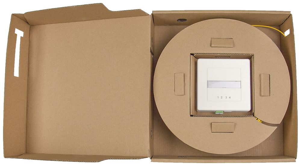 AP-FTTH-Box EASYNET, G657.A2, F-3000 LC/APC Duplex, 4 Fasern, 74×74mm, 60m, ws