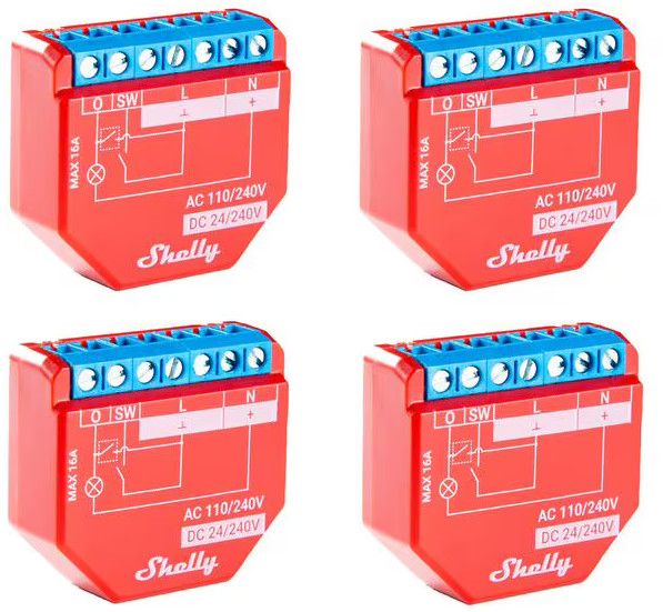 Comm. WiFi Shelly Plus 1PM lot de 4 Act. mesure comm. WLAN, 16 A, BTh