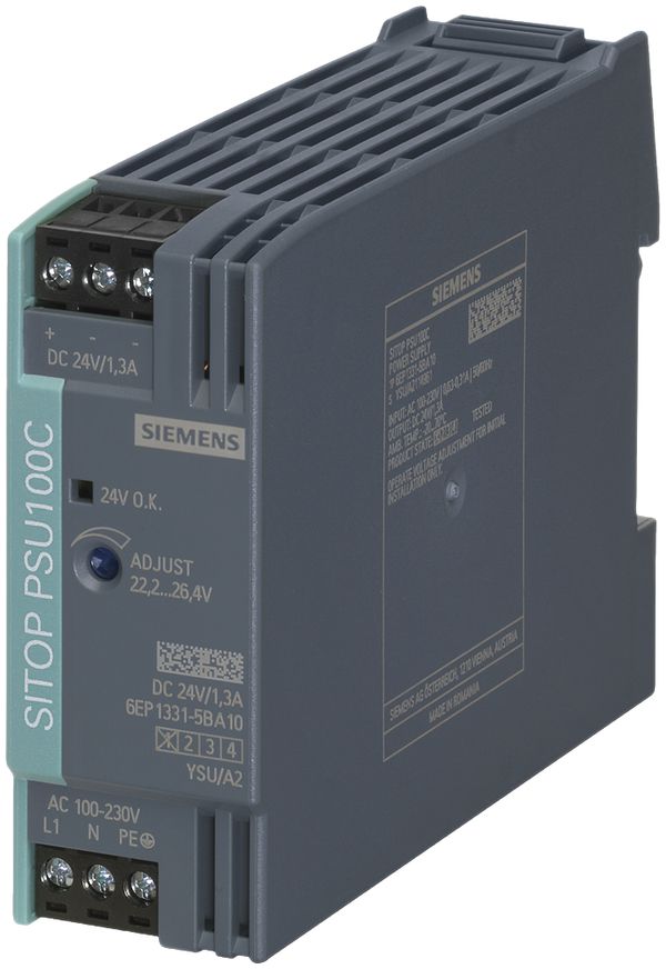 Stromversorgung Siemens SITOP PSU100C, IN:120…230VAC(110…300VDC), OUT:24VDC/1.3A