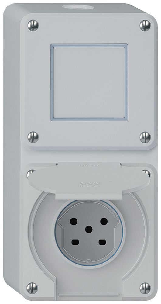 AP-Kombination robusto 2×1, Schalter Schema 3/Steckdose T15 IP55 grau