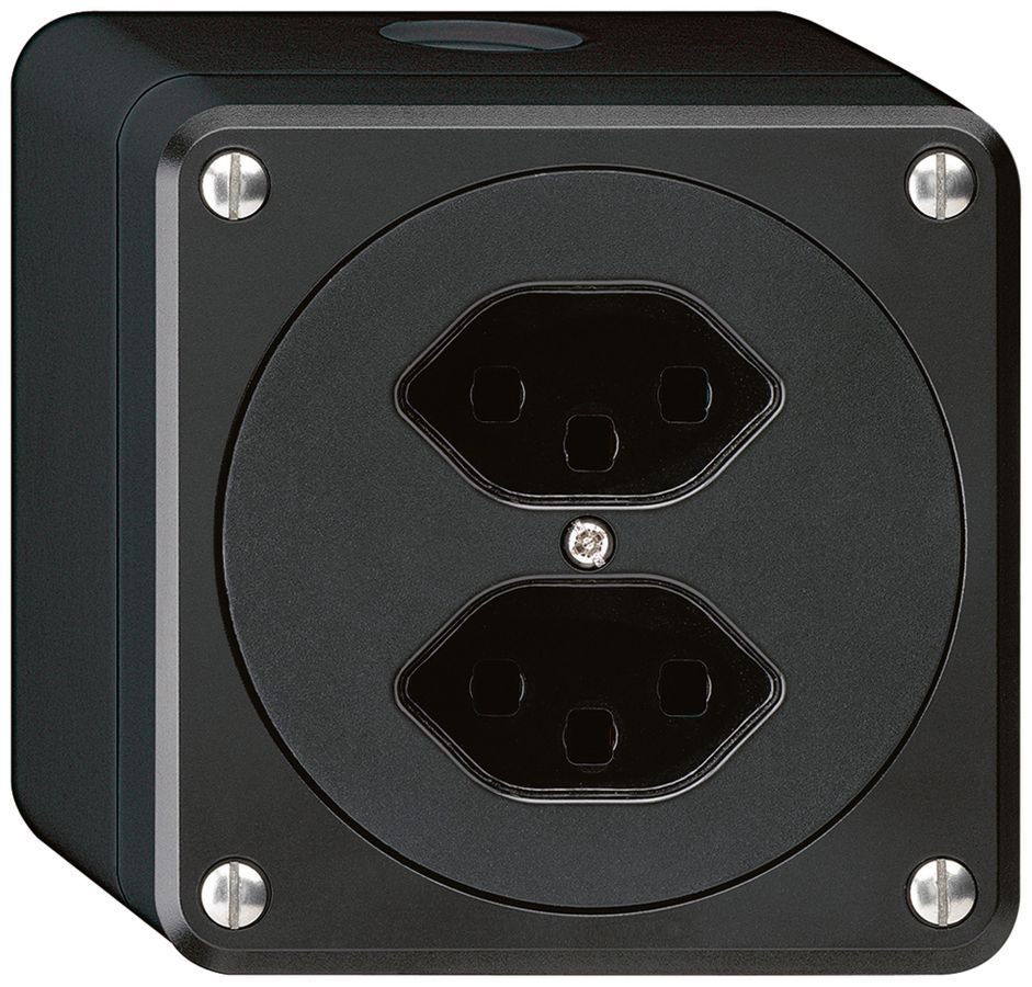 AP-Steckdose robusto 2×Typ 23 schwarz ohne Klappdeckel