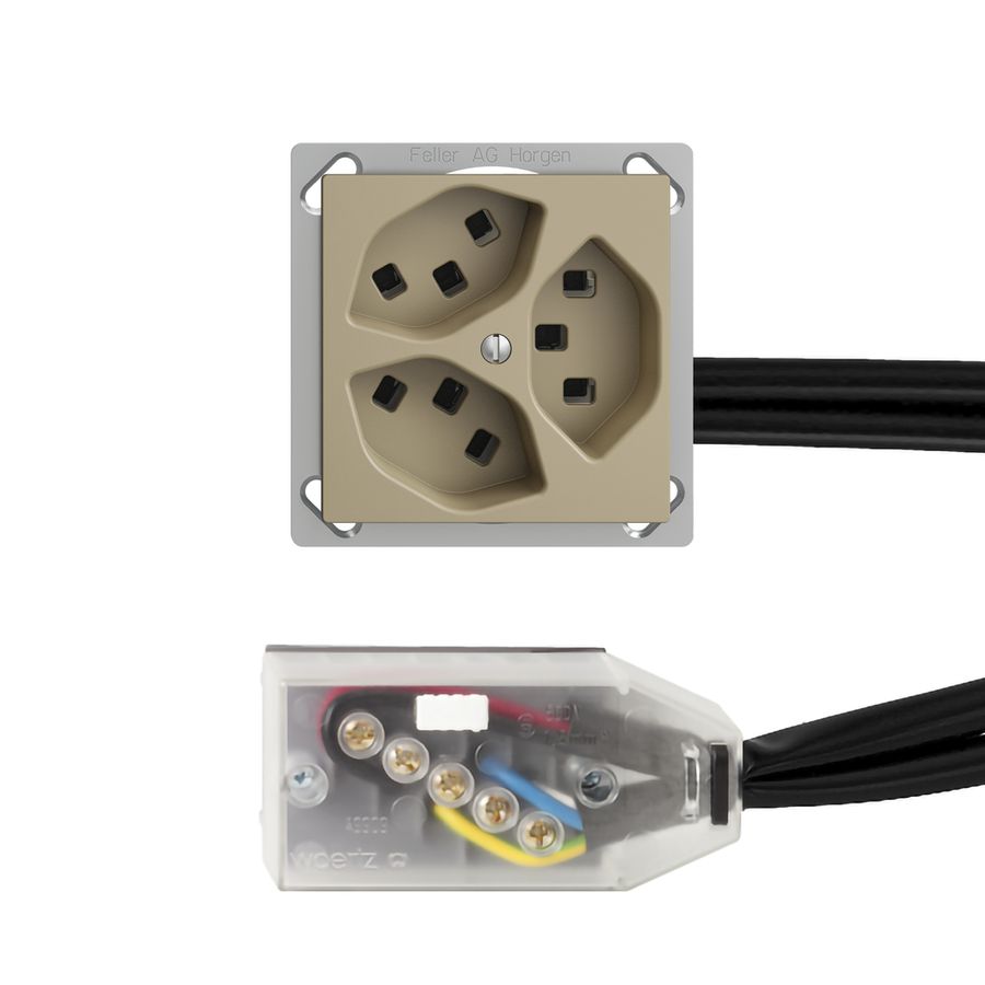 EB-Steckdose 3×T23 16A sand L2 EDIZIOdue für Technofil