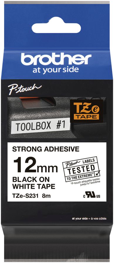 Cassette ruban Brother TZe-S231 12mm×8m, blanc/noir