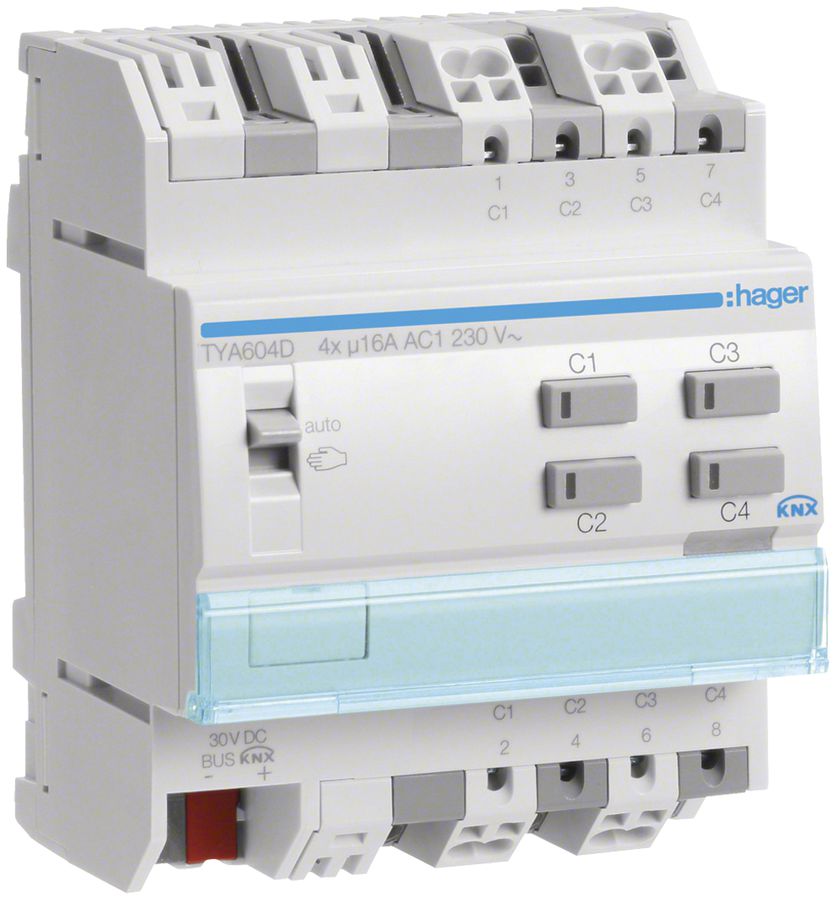 Module de sortie AMD KNX Hager system 16A charge C quadruple