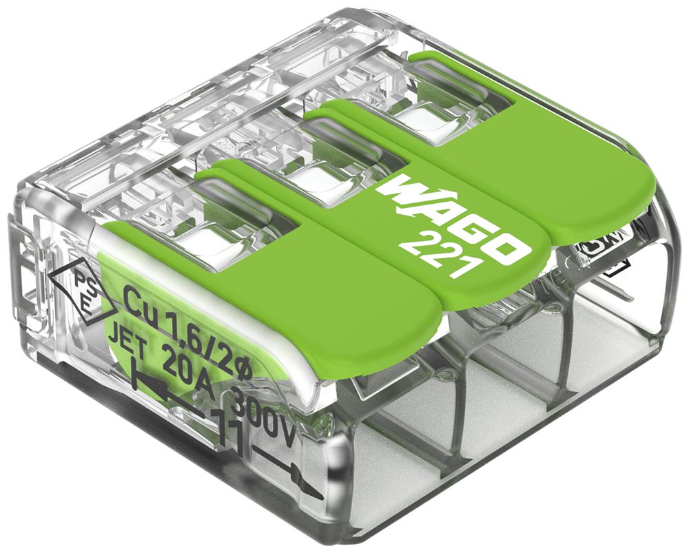 Borne pour boîte WAGO 221-423 avec levier en blister 12×3L 0.2…4mm² 32A 450V vt