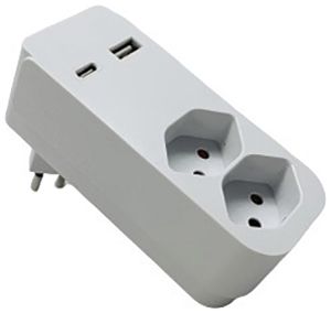 Abzweigstecker 2×T13, 1×USB-C/1×USB-A, Stecker T12, weiss