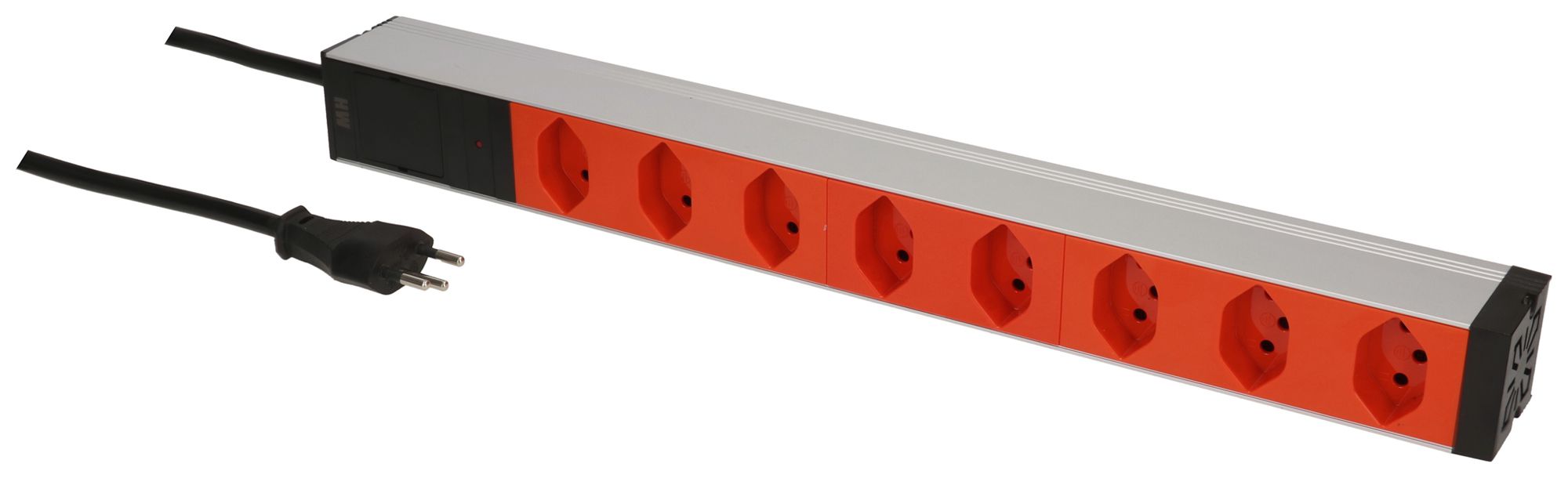 Prise multiple 19" MH maxCONNECT 8×T13 1UH Td 3×1.5mm² 3m orange/aluminium