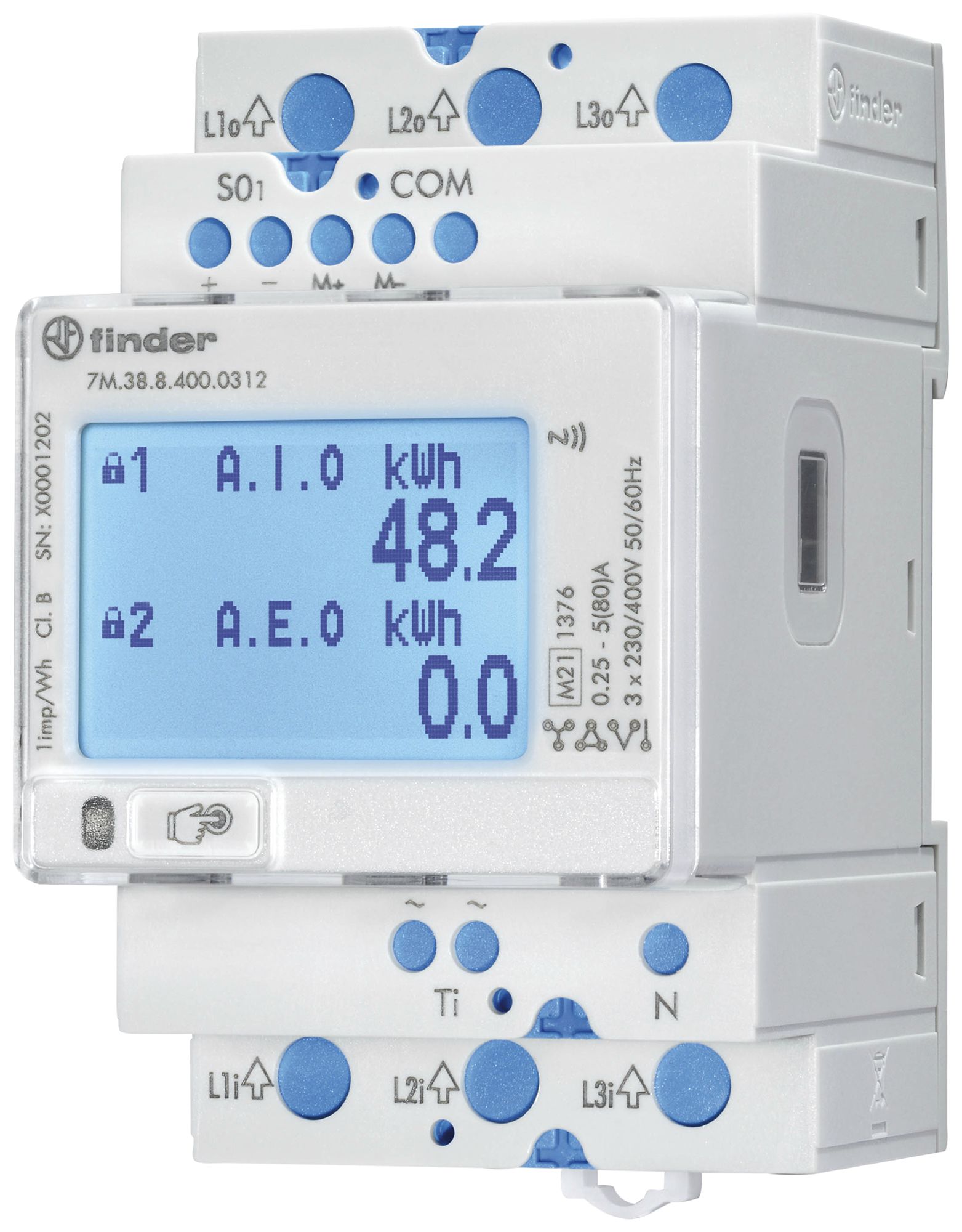 Compteur d'énergie AMD FINDER 7M.38 3LN directe 80A électrique M-Bus S0 MID-EU