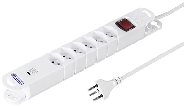 Prise multiple A. Steffen VARIABL 10A 6×T13 + 1×USB-C PD avec interrupteur blanc