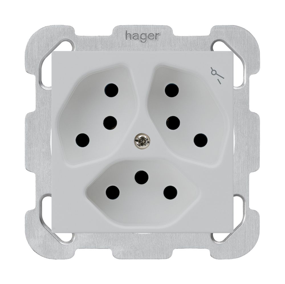 UP-Steckdose kallysto 3×T13 hellgrau mit Kinderschutz mit Befestigungsplatte