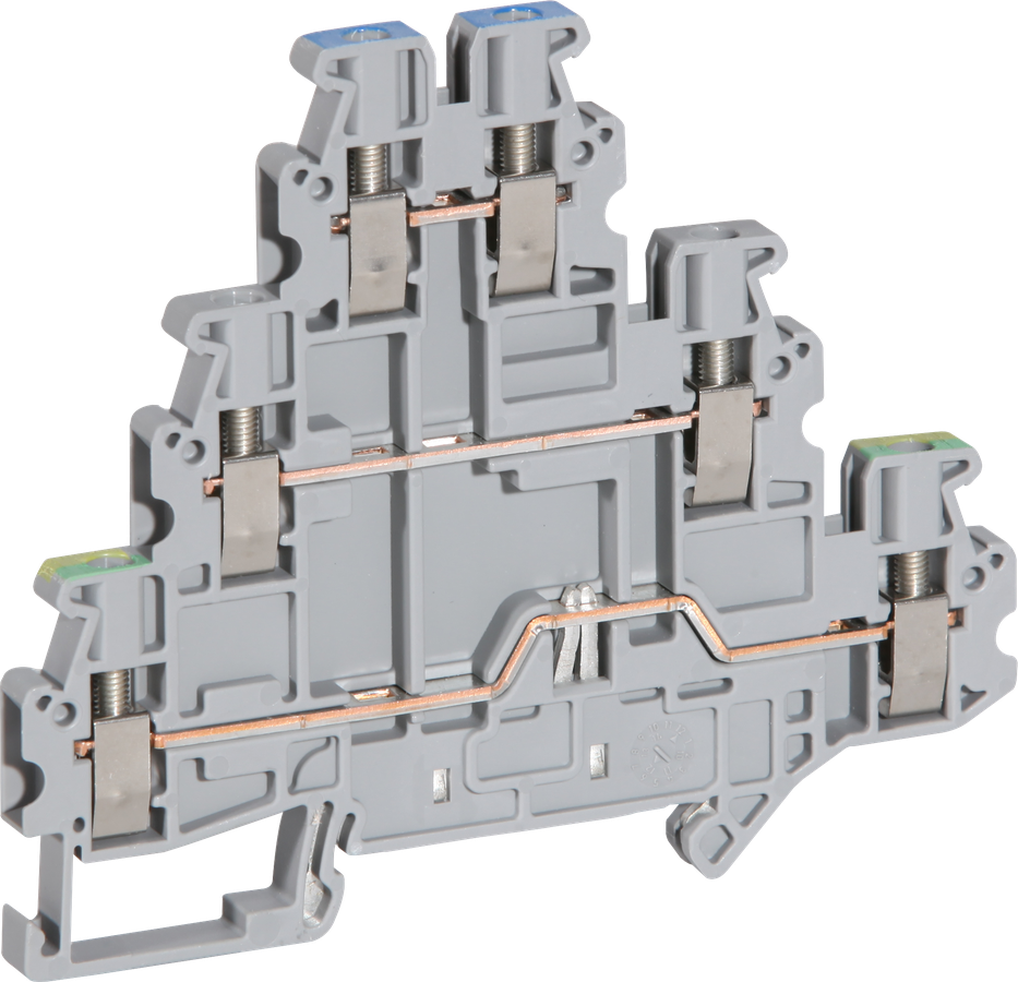Borne 3 étages 0.14…4mm² gris/bleu/vert/jaune PE/L/N CLIPLINE