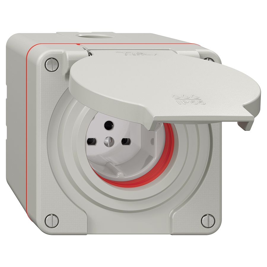 Prise NAP NEVO, 1×T15, IP55 d'après SN 441011, a.joint rouge, gris clair