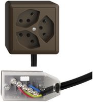 AP-Steckdose EDIZIOdue 3×T13 L1 Snap coffee für Flachkabel Technofil