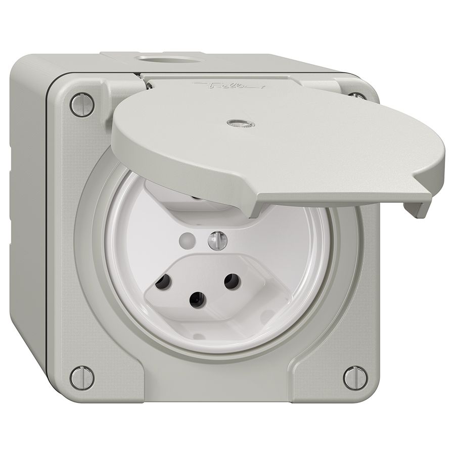 NAP-Steckdose NEVO, 2×T13, IP21, m.LED, lichtgrau