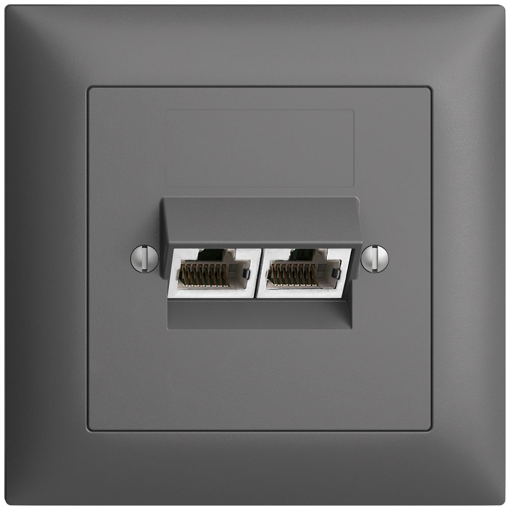 UP-Anschlussdose 2×RJ45/s 8P getr. EDIZIOdue dunkelgrau ITplus
