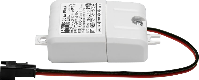 Convertitore a LED 8W, 350mA, on/off con spina, 68 x 35 x 21 mm