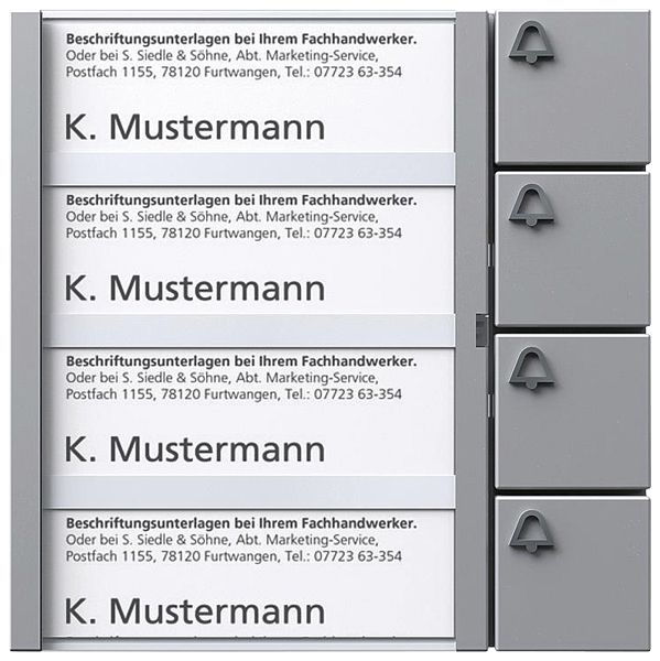 Modulo tasti bus Siedle, 4 etichette et 4 tasti 99×99×27mm, argento