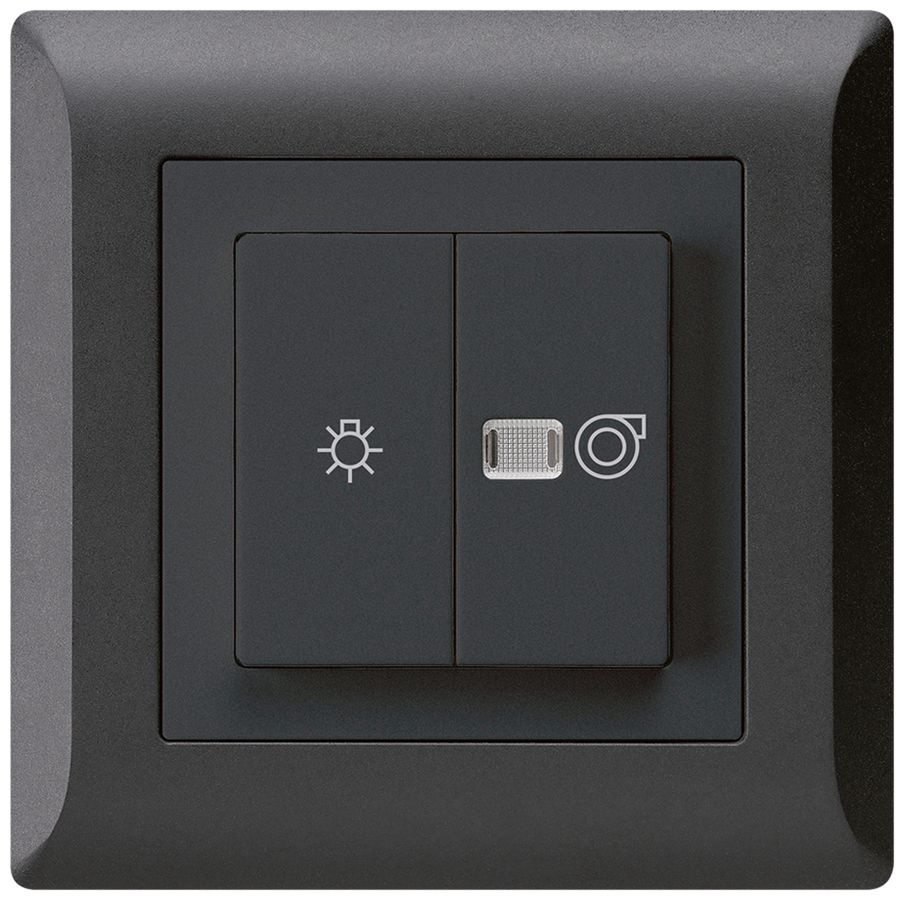 UP-Leuchtdruckschalter kallysto.line schwarz 1/1L Symbolen Licht+Ventilation