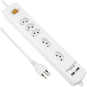 Prise multiple Plus 5×T13 2×transversal 2×USB-A 1.5m câble séc.enfant interr.bc