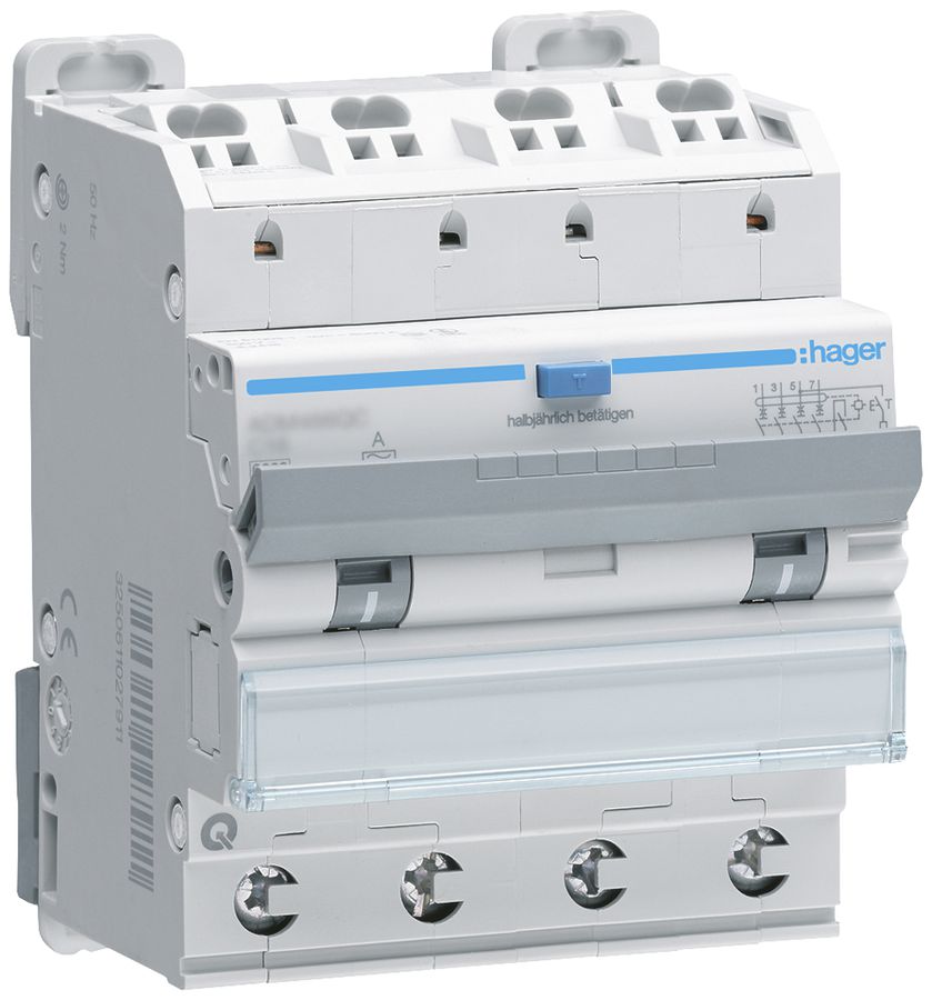 FI/LS-Schalter Hager RCBO QC 4P 400V Char.B 6A 0.03A Typ A 6kA 4TE