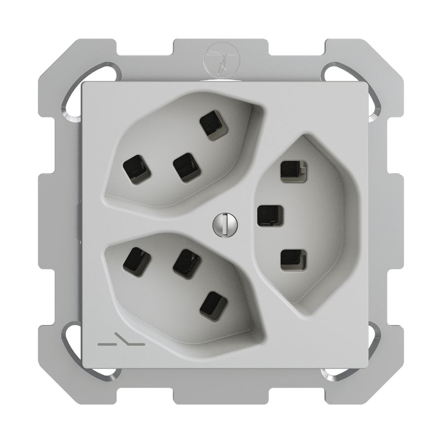 UP-Steckdose 3×T23 Feller EDIZIOdue FM, 1×getrennt, Steckklemmen, hellgrau