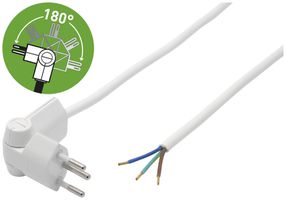 Apparatekabel Td 3×1mm² 5m weiss 180° Klapp-Stecker T12