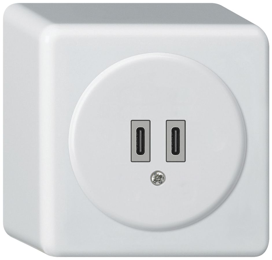 Prise de charge USB AP Hager basico C-C 20W 5V 86×86mm blanc