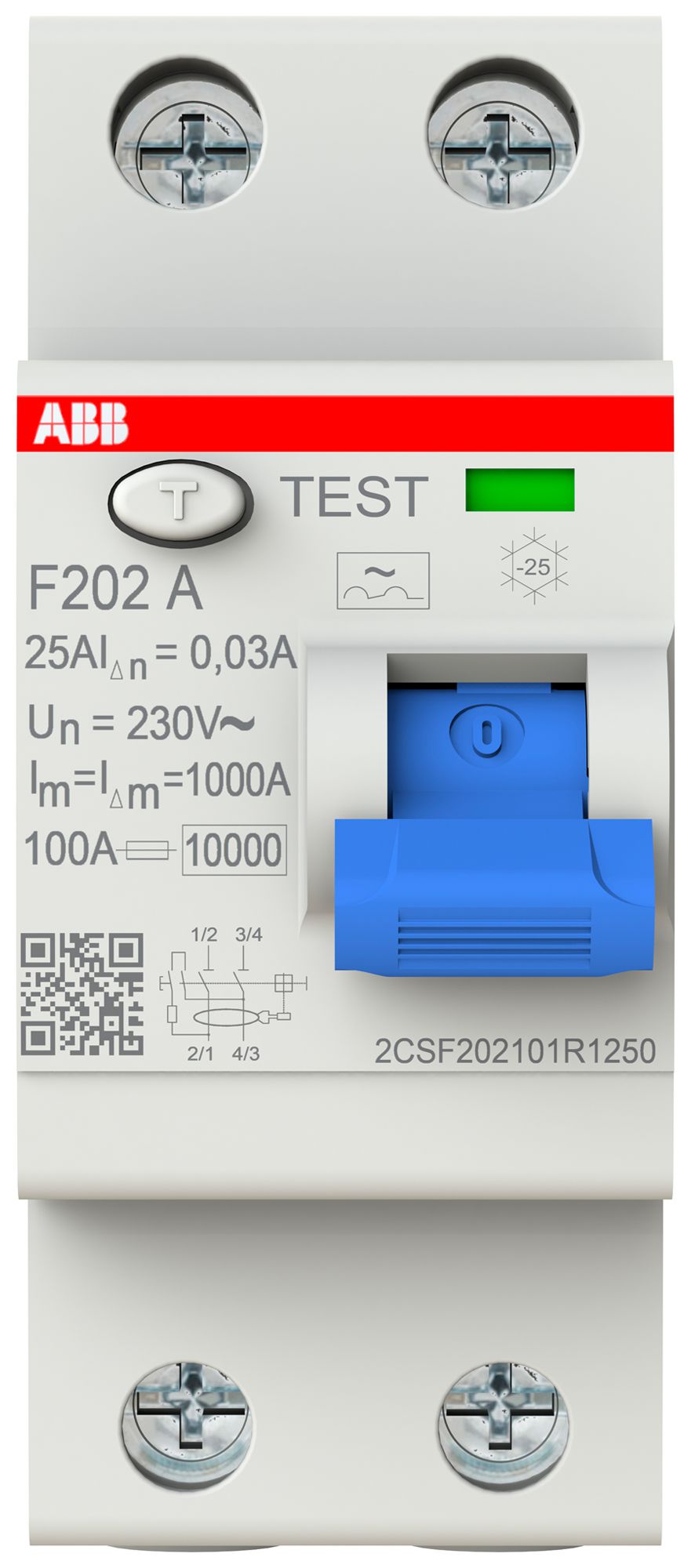 Fehlerstromschutzschalter ABB 30mA 25A 1P+N F202A-25/0.03