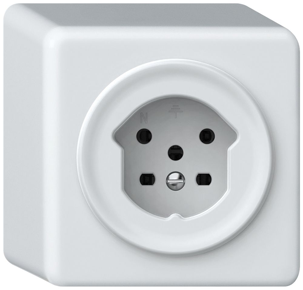 Prise AP origin 1×type 15 10A 230V 88×88×54mm blanc