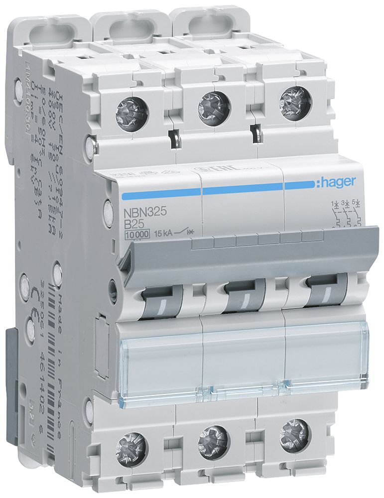 Leitungsschutzschalter Hager MCB 3P 415V Typ B 25A Icn 10kA 3TE