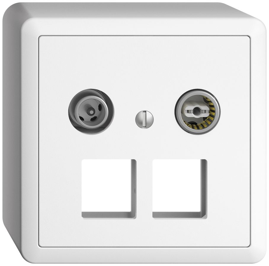 Prise multimédia 19dB AP Edue, prise d.passage, p.2×RJ45 Keystone avec capot, bc